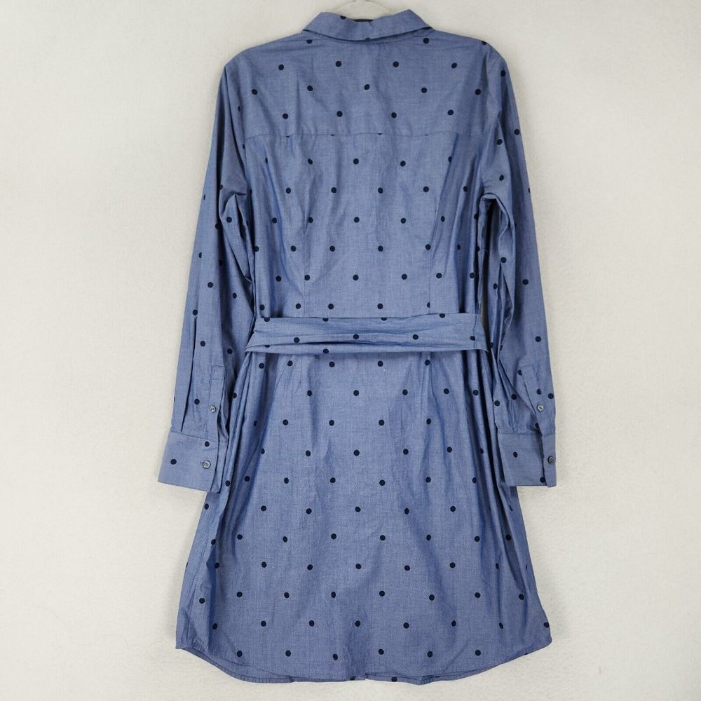 Boden Dress Womens 10 Blue Polka Tie Waist Button Front Modern Shirt Dress NEW - Picture 11 of 12